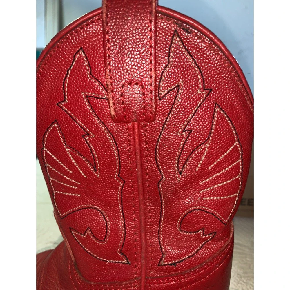 Acme Kids Red Leather Western Cowboy Boots Stitching AC155C Size 10D